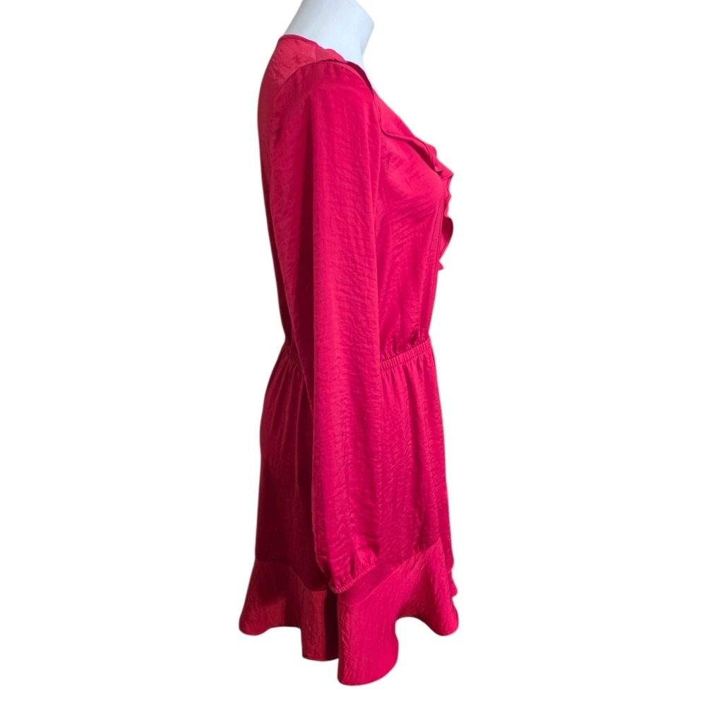 Express Factory Faux Wrap Ruffle Mini Dress Red Size L - Picture 4 of 11